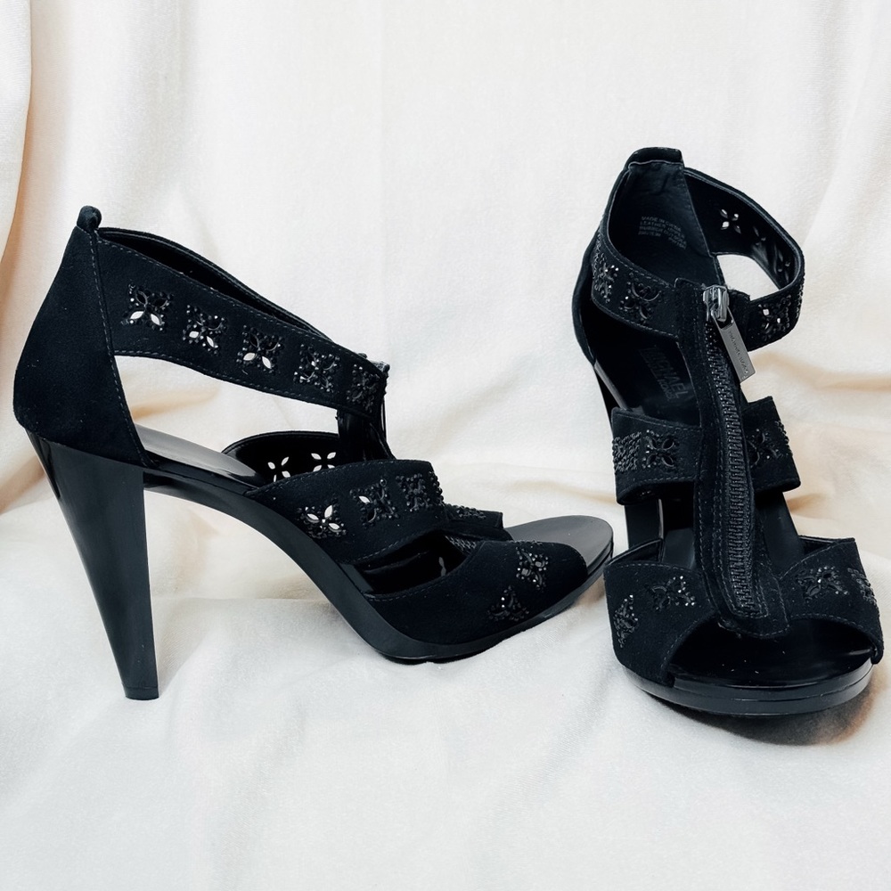 Michael Kors Black Stiletto Heels with Strappy Design